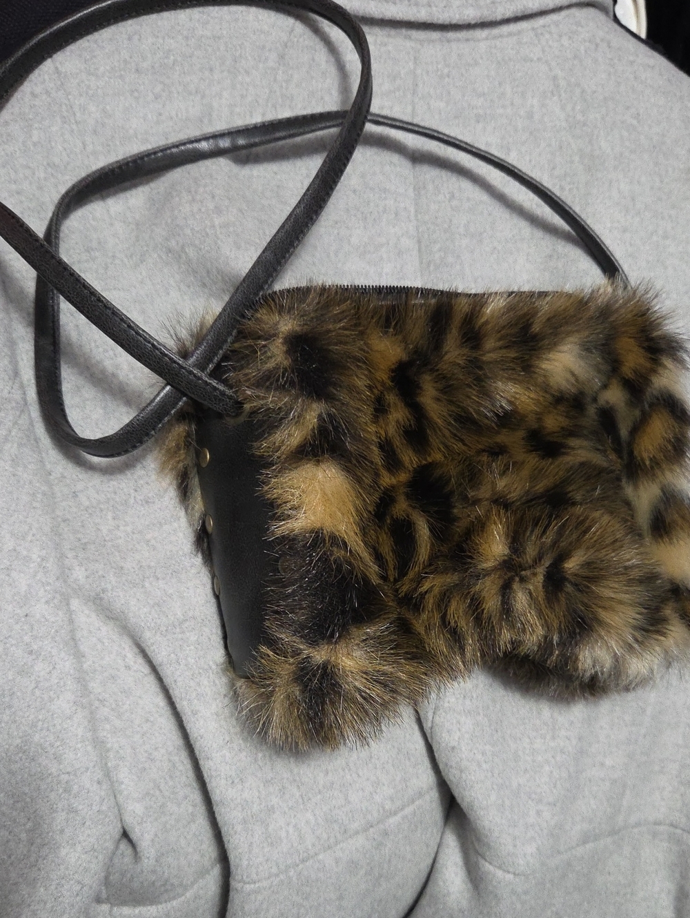 Faux Fur Leopard Crossbody Bag - Black and Brown